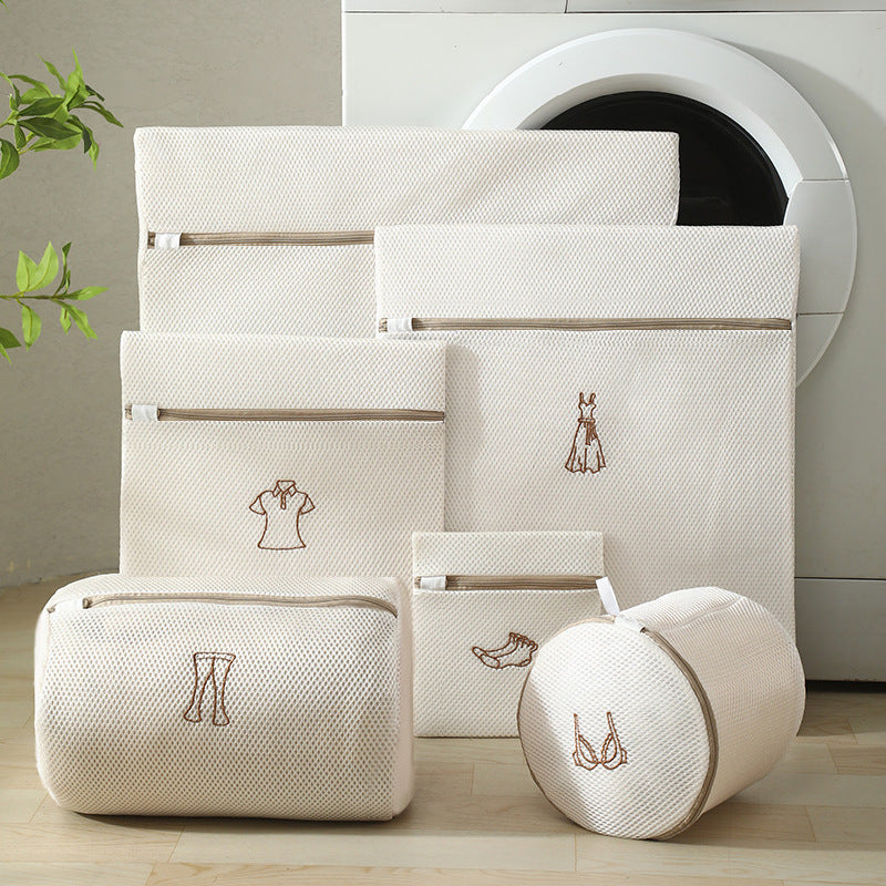 Laundry Bags - Laundry Bag Set - Laundry Net - Laundry Nets - Bra Wash Bag - Lingerie Wash Bag - Clothing Protection - Washing Machine - Protection - Organizer - Travel Organizer - Mesh - Fine Mesh - Honeycomb - Luxury - Embroidery - Beige - Set of 6 - Image 2