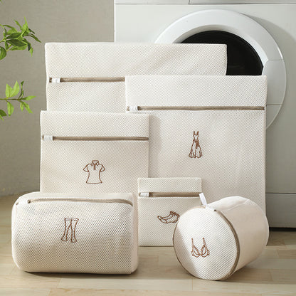 Laundry Bags - Laundry Bag Set - Laundry Net - Laundry Nets - Bra Wash Bag - Lingerie Wash Bag - Clothing Protection - Washing Machine - Protection - Organizer - Travel Organizer - Mesh - Fine Mesh - Honeycomb - Luxury - Embroidery - Beige - Set of 6 - Image 2