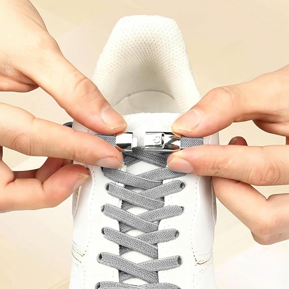 Elastic laces - Speed laces - No tie laces - Running laces - Elastic shoelaces - Lazy laces - Sports laces - Sneakers laces - No tying - Stretchable laces - Universal laces - White Black Gray - 3 Pairs - Image 2