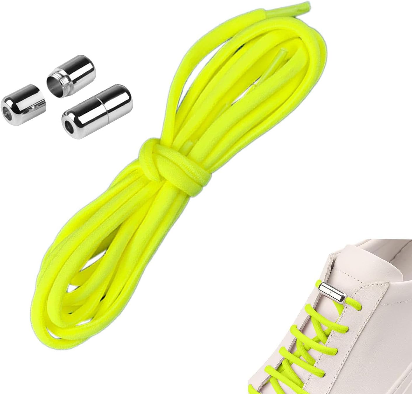 Elastic laces - Speed laces - No tie laces - Running laces - Elastic shoelaces - Lazy laces - Sports laces - Sneakers laces - Metal closure - No tying - Neon laces - White Black Neon - 3 Pairs - Image 3