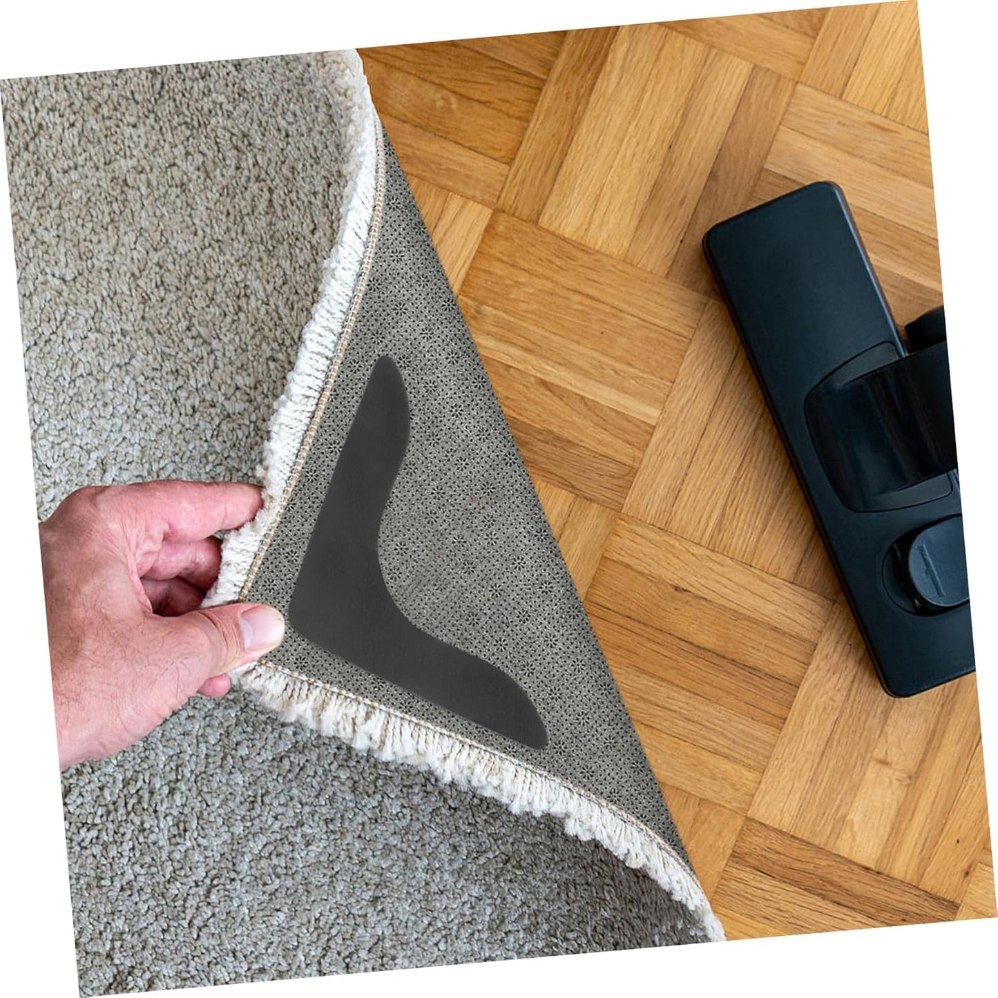 Carpet stoppers - Anti-slip mat - Rug grippers - Rug stopper - Anti-slip stickers - Rug fixer - Carpet undermat - Sofa cover stopper - Stair mat stopper - Corner grippers - Reusable - Black - 8 Pieces - Image 2
