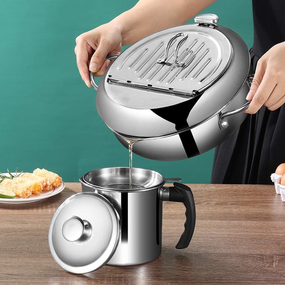 Deep fryer - Tempura pan - 20 cm - Stainless steel pan - Kitchen accessories - Japanese deep fryer - Induction deep fryer - Deep fryer - Cooking pot - Stainless steel pan - Small deep fryer - Kitchen utensils - Household - Silver - 1 piece - Image 7