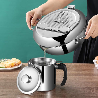 Deep fryer - Tempura pan - 20 cm - Stainless steel pan - Kitchen accessories - Japanese deep fryer - Induction deep fryer - Deep fryer - Cooking pot - Stainless steel pan - Small deep fryer - Kitchen utensils - Household - Silver - 1 piece - Image 7