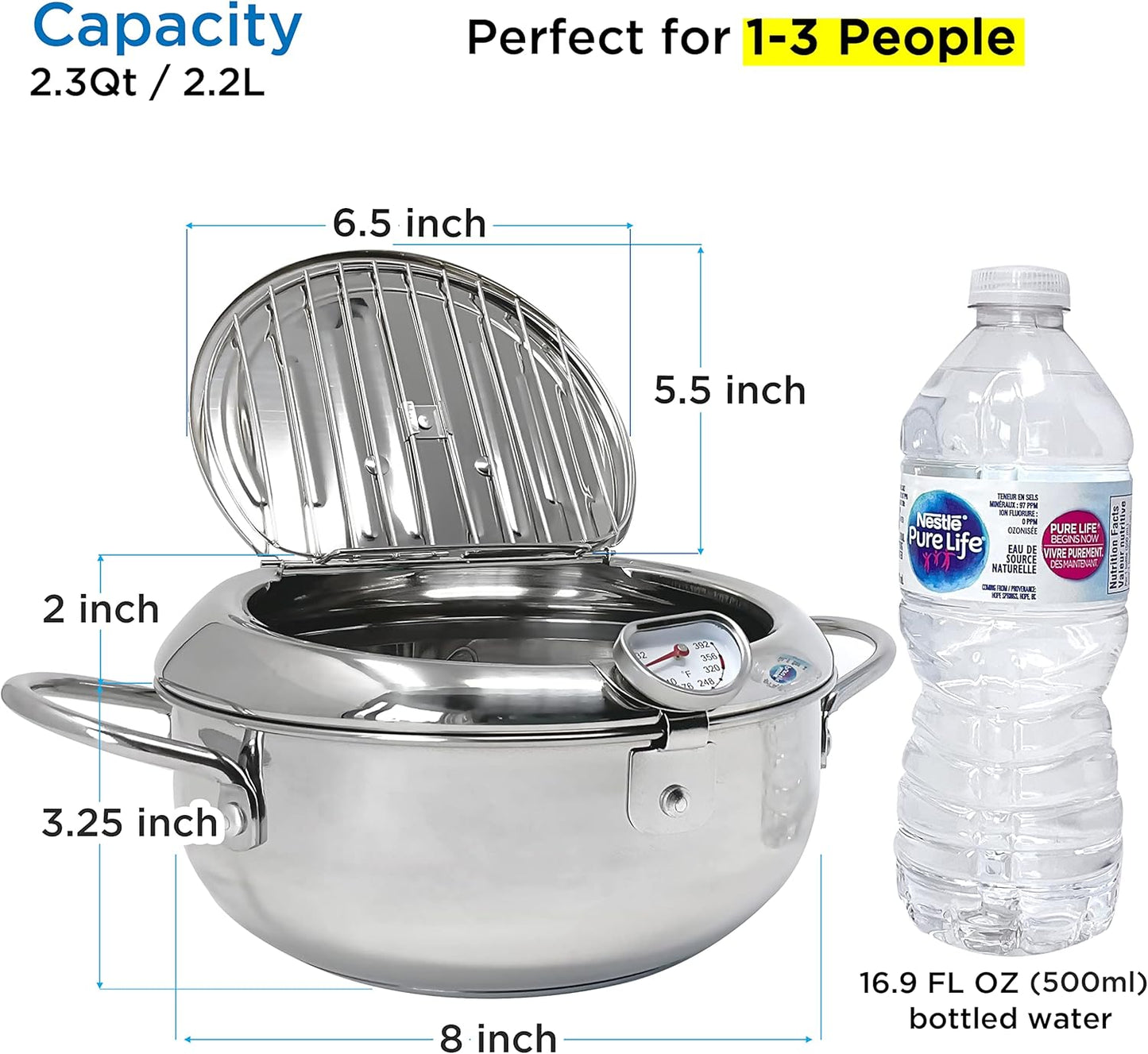 Deep fryer - Tempura pan - 20 cm - Stainless steel pan - Kitchen accessories - Japanese deep fryer - Induction deep fryer - Deep fryer - Cooking pot - Stainless steel pan - Small deep fryer - Kitchen utensils - Household - Silver - 1 piece - Image 8