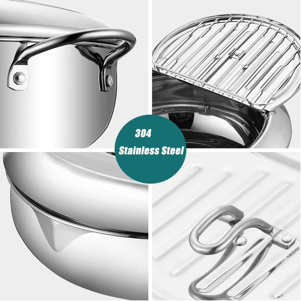 Deep fryer - Tempura pan - 24 cm - Stainless steel pan - Kitchen accessories - Japanese deep fryer - Induction deep fryer - Deep fryer - Cooking pot - Stainless steel pan - Large deep fryer - Kitchen utensils - Household - Silver - 1 piece - Image 5