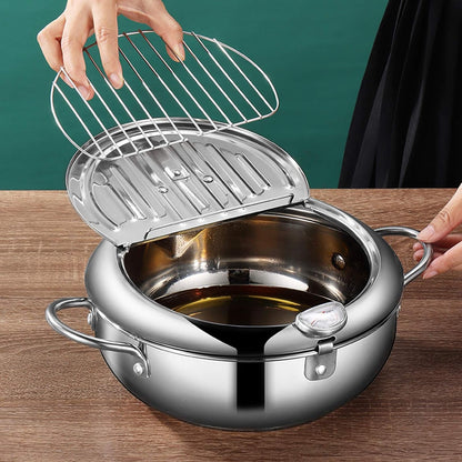 Deep fryer - Tempura pan - 24 cm - Stainless steel pan - Kitchen accessories - Japanese deep fryer - Induction deep fryer - Deep fryer - Cooking pot - Stainless steel pan - Large deep fryer - Kitchen utensils - Household - Silver - 1 piece - Image 6