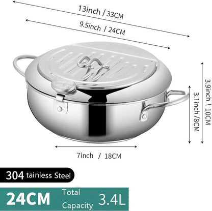 Deep fryer - Tempura pan - 24 cm - Stainless steel pan - Kitchen accessories - Japanese deep fryer - Induction deep fryer - Deep fryer - Cooking pot - Stainless steel pan - Large deep fryer - Kitchen utensils - Household - Silver - 1 piece - Image 8