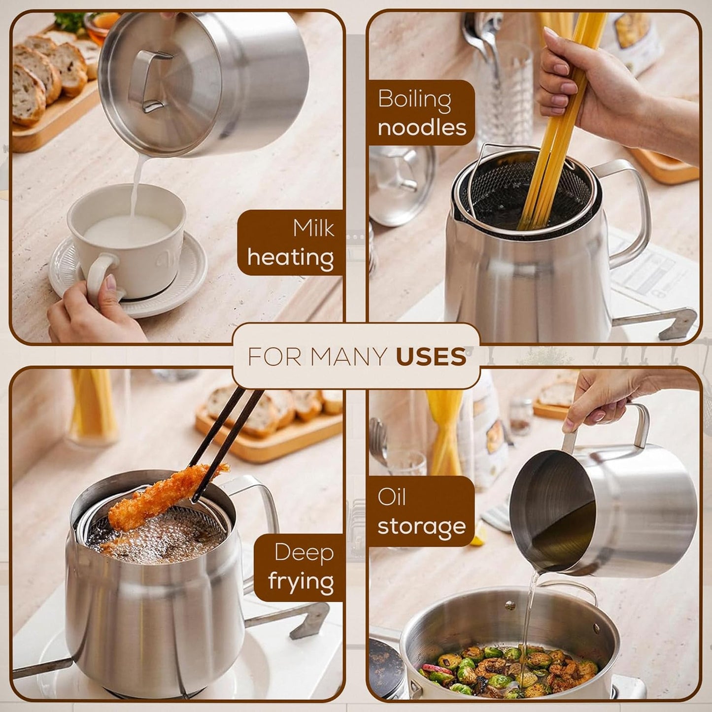 Deep fryer with basket - Stainless steel deep fryer - Kitchen accessories - Oil pan - Induction pan - Deep fryer - Pasta pan - Kitchen utensils - Stainless steel pot - Mini deep fryer - Cooking accessories - Deep fryer - Oil can - Kitchen utensils - 1.5L  - Image 5
