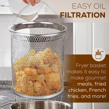 Deep fryer with basket - Stainless steel deep fryer - Kitchen accessories - Oil pan - Induction pan - Deep fryer - Pasta pan - Kitchen utensils - Stainless steel pot - Mini deep fryer - Cooking accessories - Deep fryer - Oil can - Kitchen utensils - 1.5L  - Image 6