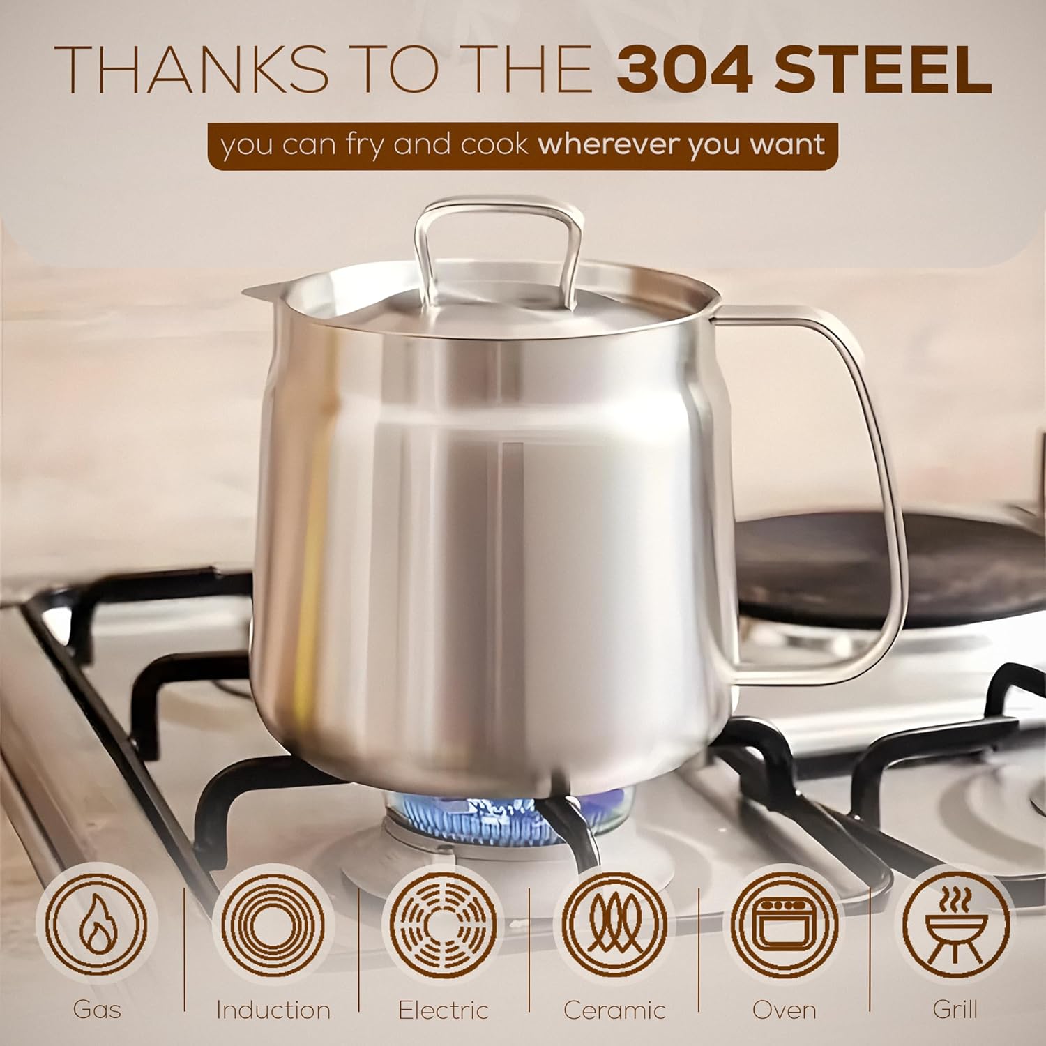 Deep fryer with basket - Stainless steel deep fryer - Kitchen accessories - Oil pan - Induction pan - Deep fryer - Pasta pan - Kitchen utensils - Stainless steel pot - Mini deep fryer - Cooking accessories - Deep fryer - Oil can - Kitchen utensils - 1.5L  - Image 7