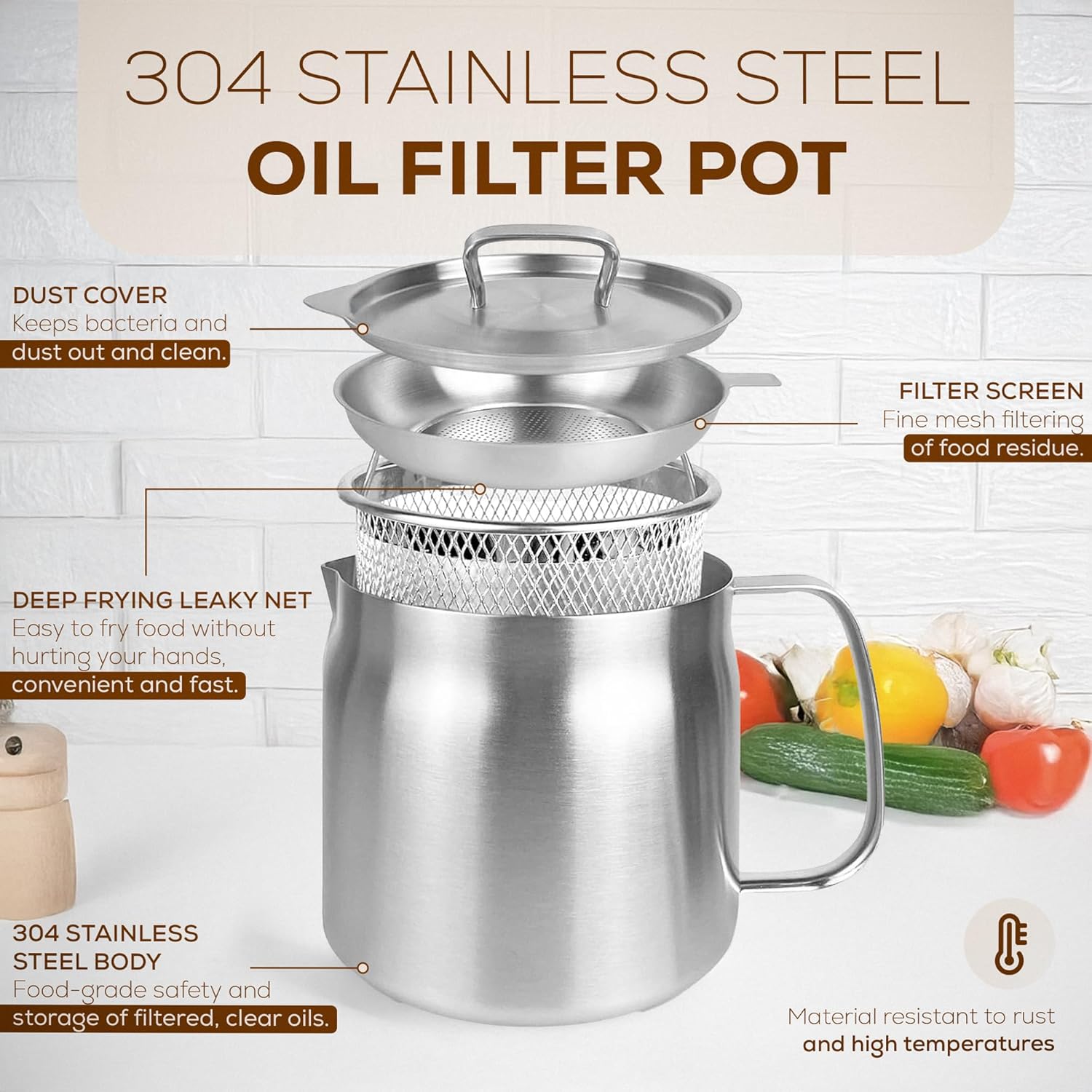 Deep fryer with basket - Stainless steel deep fryer - Kitchen accessories - Oil pan - Induction pan - Deep fryer - Pasta pan - Kitchen utensils - Stainless steel pot - Mini deep fryer - Cooking accessories - Deep fryer - Oil can - Kitchen utensils - 2.0L  - Image 2