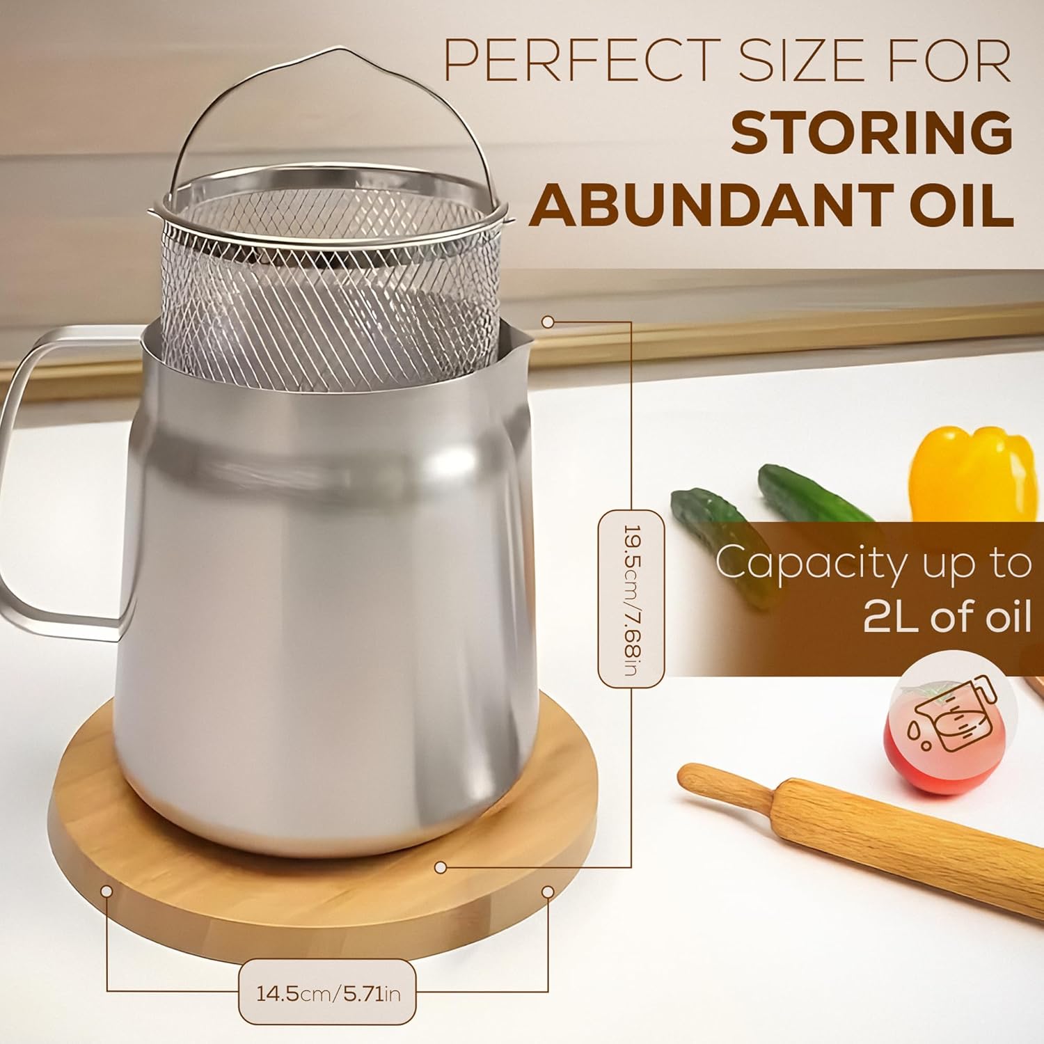 Deep fryer with basket - Stainless steel deep fryer - Kitchen accessories - Oil pan - Induction pan - Deep fryer - Pasta pan - Kitchen utensils - Stainless steel pot - Mini deep fryer - Cooking accessories - Deep fryer - Oil can - Kitchen utensils - 2.0L  - Image 4