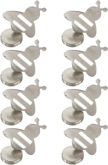 8 Pieces Magnetic Tablecloth Weights with Bee Design for Outdoor Dining, Windproof Stainless Steel Clips for Picnic Table Covers, Silver