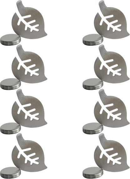 Tablecloth clips - Tablecloth weights - Magnetic clips - Tablecloth holder - Garden accessories - Picnic accessories - Windstopper tablecloth - Table accessories - Outdoor dining - Magnetic weight - Leaf design - Silver - 8 pieces