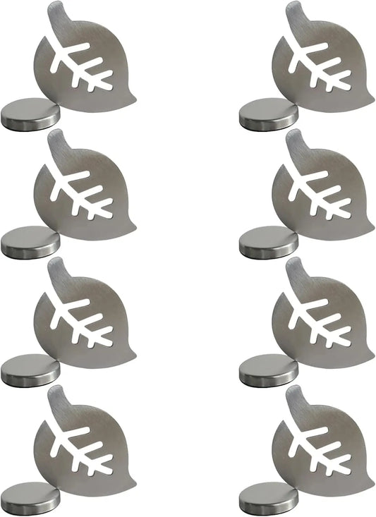8 Pieces Magnetic Tablecloth Weights with Leaf Design for Outdoor Dining, Windproof Stainless Steel Clips for Picnic Table Covers, Silver