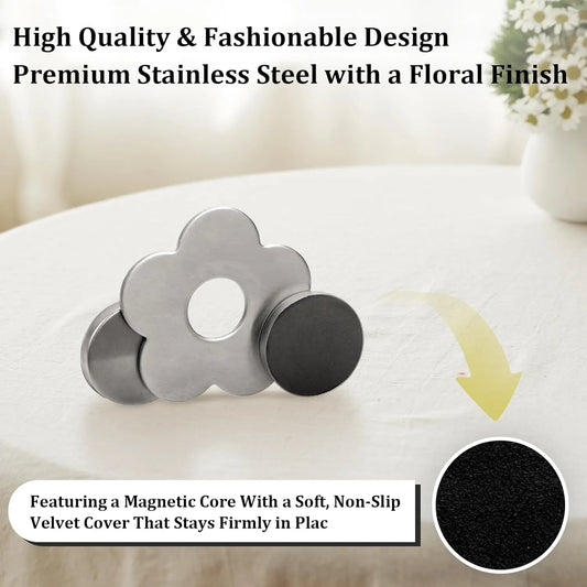 8 Pieces Magnetic Tablecloth Weights with Clover Design for Outdoor Dining, Windproof Stainless Steel Clips for Picnic Table Covers, Silver - Image 3