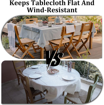 Tablecloth clips - Tablecloth weights - Magnetic clips - Tablecloth holder - Garden accessories - Picnic accessories - Windstopper tablecloth - Table accessories - Outdoor dining - Magnetic weight - Clover design - Silver - 8 pieces - Image 4