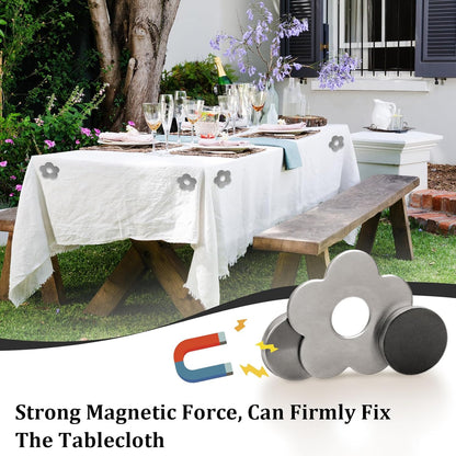 Tablecloth clips - Tablecloth weights - Magnetic clips - Tablecloth holder - Garden accessories - Picnic accessories - Windstopper tablecloth - Table accessories - Outdoor dining - Magnetic weight - Clover design - Silver - 8 pieces - Image 5