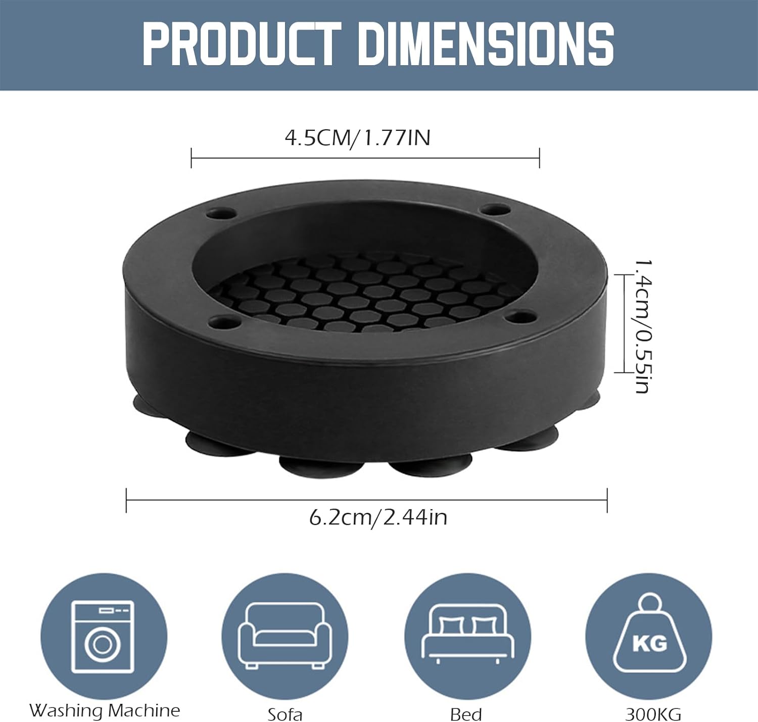 Washing machine vibration dampers - Washing machine feet - Anti-vibration pads - Appliance accessories - Sound dampener - Washing machine riser - Anti-slip mat - Dryer accessories - Vibration damper - Floor protection - Washing machine damper - Black - 4  - Image 2