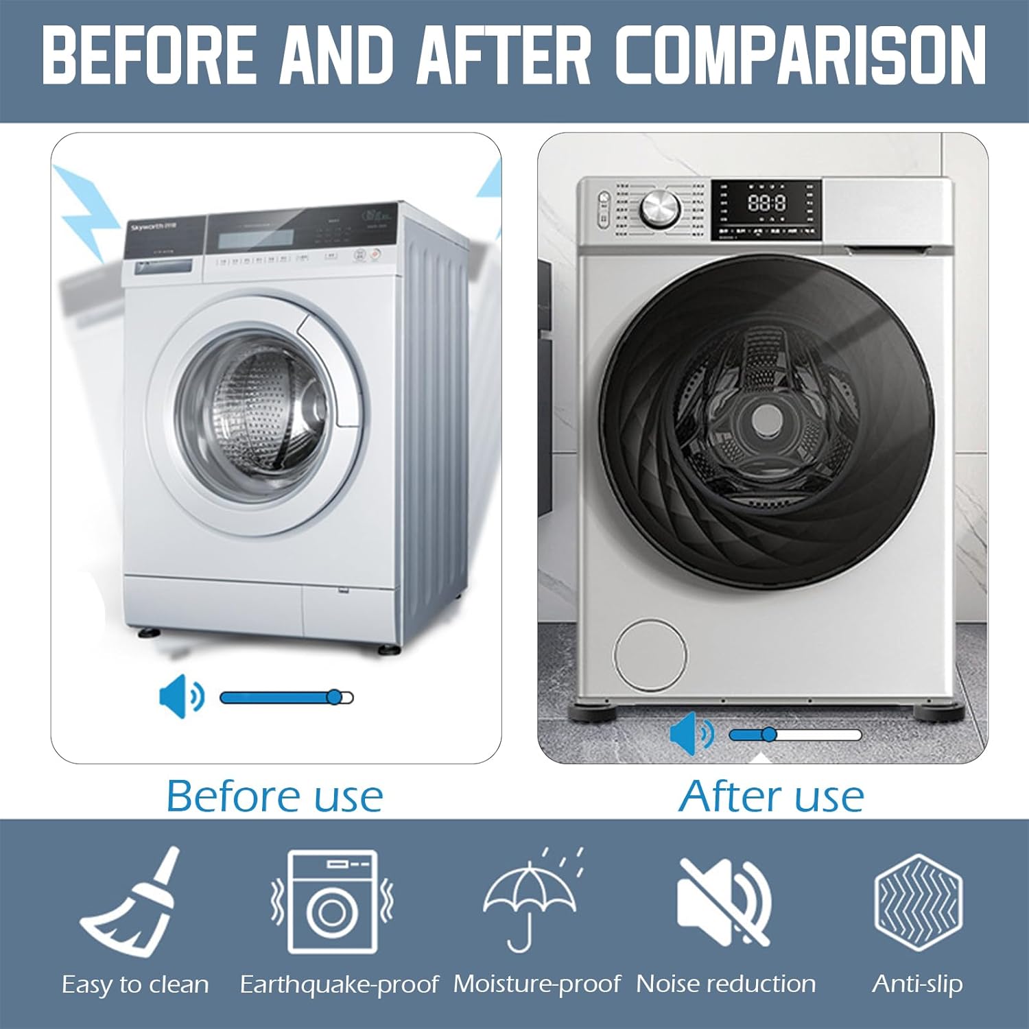 Washing machine vibration dampers - Washing machine feet - Anti-vibration pads - Appliance accessories - Sound dampener - Washing machine riser - Anti-slip mat - Dryer accessories - Vibration damper - Floor protection - Washing machine damper - Black - 4  - Image 5