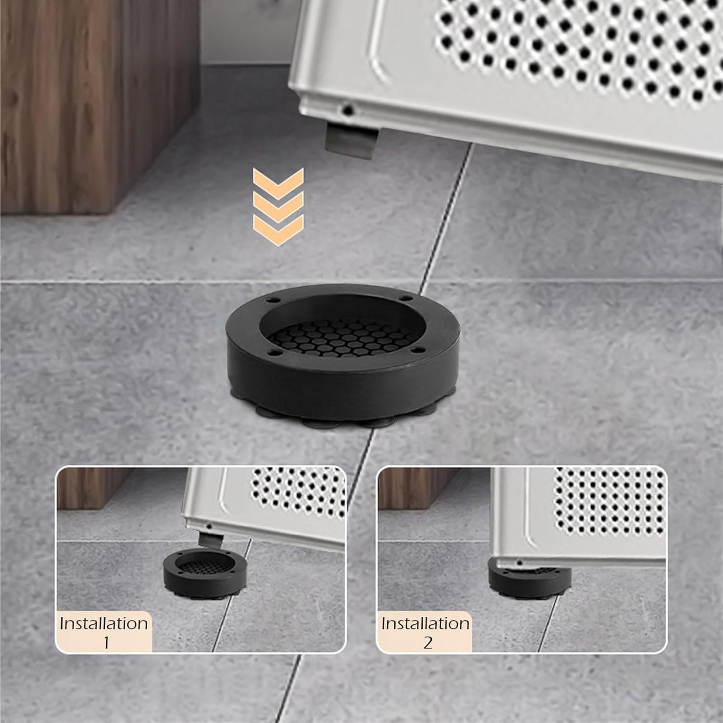 Washing machine vibration dampers - Washing machine feet - Anti-vibration pads - Appliance accessories - Sound dampener - Washing machine riser - Anti-slip mat - Dryer accessories - Vibration damper - Floor protection - Washing machine damper - Black - 4  - Image 6