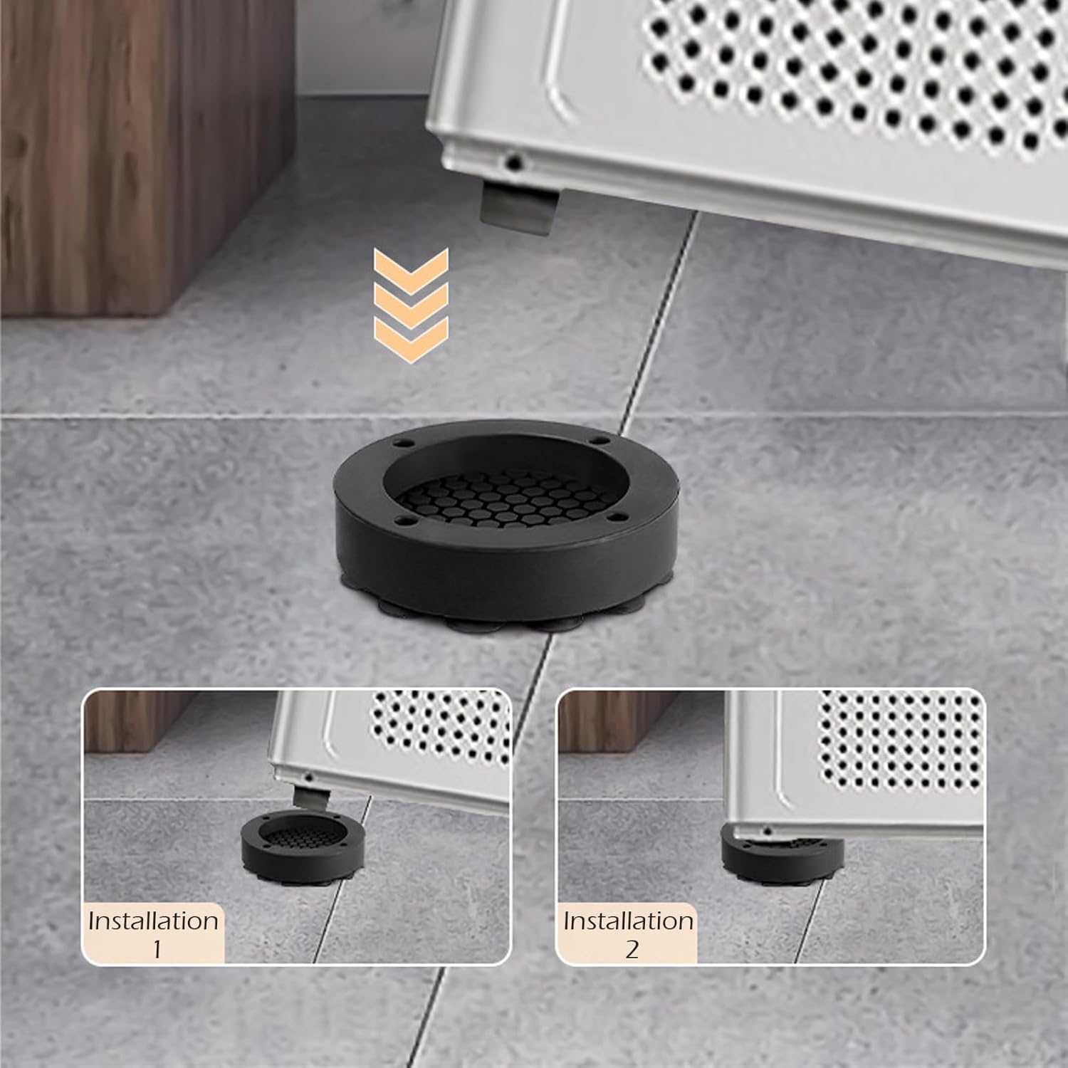 Washing machine vibration dampers - Washing machine feet - Anti-vibration pads - Appliance accessories - Sound dampener - Washing machine riser - Anti-slip mat - Dryer accessories - Vibration damper - Floor protection - Washing machine damper - Black - 4  - Image 6