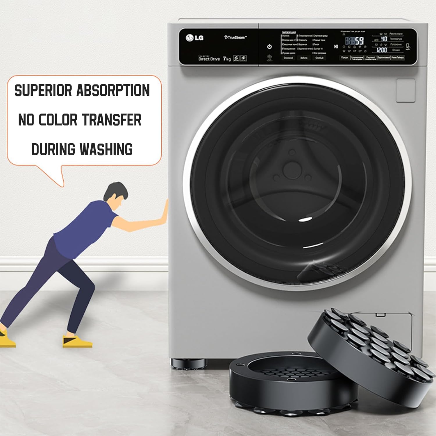 Washing machine vibration dampers - Washing machine feet - Anti-vibration pads - Appliance accessories - Sound dampener - Washing machine riser - Anti-slip mat - Dryer accessories - Vibration damper - Floor protection - Washing machine damper - Black - Pa - Image 3