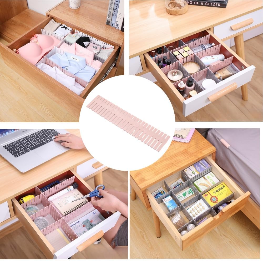 Drawer dividers - Drawer organizer - Storage system - Adjustable drawer divider - Desk organizer - Kitchen drawer organizer - Make-up organizer - Wardrobe organizer - Drawer division - Sock organizer - Underwear organizer - 2mm - 47x7cm - Pink - 8 pieces - Image 5