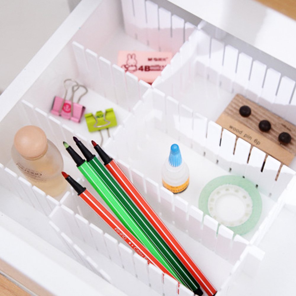 Drawer dividers - Drawer organizer - Storage system - Adjustable drawer divider - Desk organizer - Kitchen drawer organizer - Make-up organizer - Wardrobe organizer - Drawer division - Sock organizer - Underwear organizer - 2mm - 47x7cm - White - 8 pieces - Image 5
