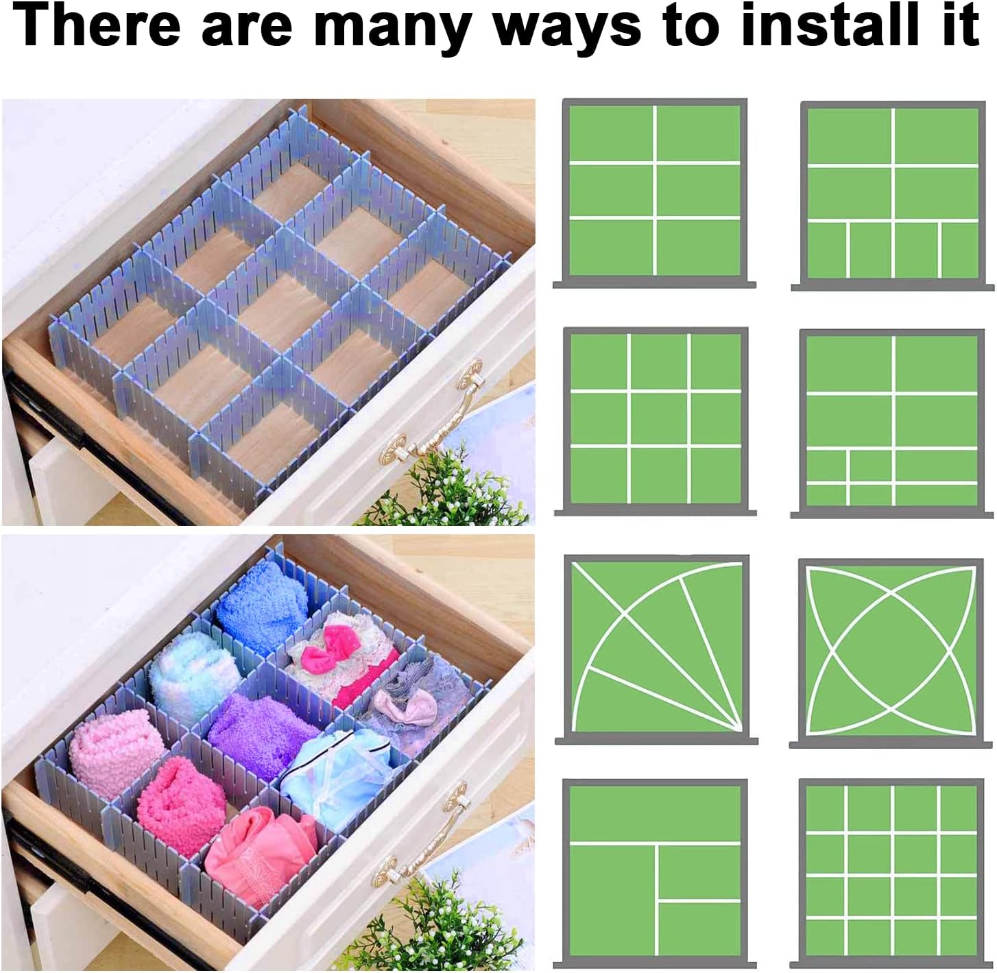 Drawer dividers - Drawer organizer - Storage system - Adjustable drawer divider - Desk organizer - Kitchen drawer organizer - Make-up organizer - Wardrobe organizer - Drawer division - Sock organizer - Underwear organizer - 2mm - 47x7cm - Blue - 8 pieces - Image 5