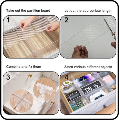 Drawer dividers with clips - Drawer organizer - Storage system - Adjustable drawer divider - Desk organizer - Kitchen drawer organizer - Make-up organizer - Drawer division - Sock organizer - Underwear organizer - Storage box drawer - 2mm - Transparent -  - Image 3
