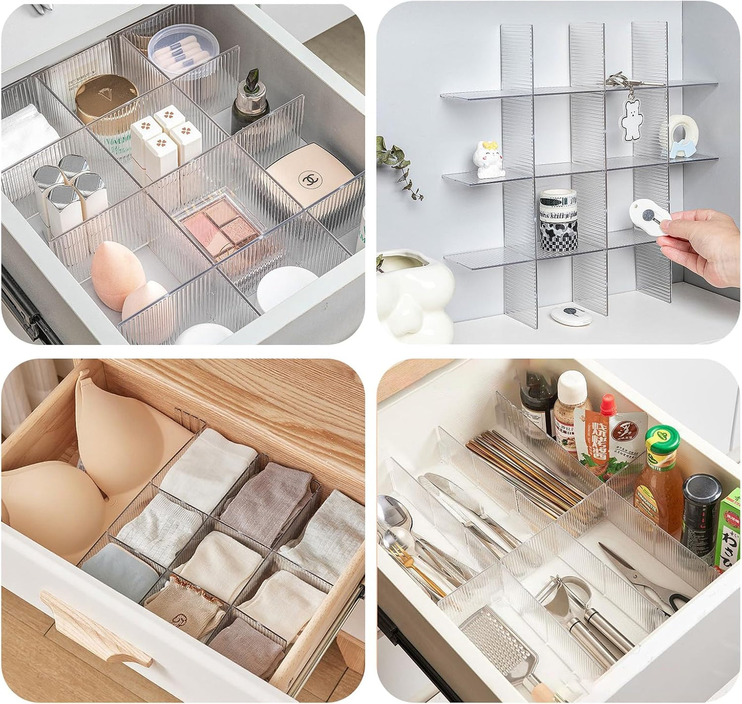Drawer dividers with clips - Drawer organizer - Storage system - Adjustable drawer divider - Desk organizer - Kitchen drawer organizer - Make-up organizer - Drawer division - Sock organizer - Underwear organizer - Storage box drawer - 2mm - Transparent -  - Image 6