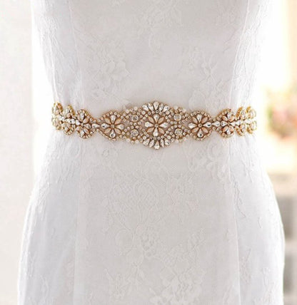 Bridal Belt | Belt | Women's Belt | Wedding Accessories | White Ribbon Organza | Glitter Belt | Gold - Image 2