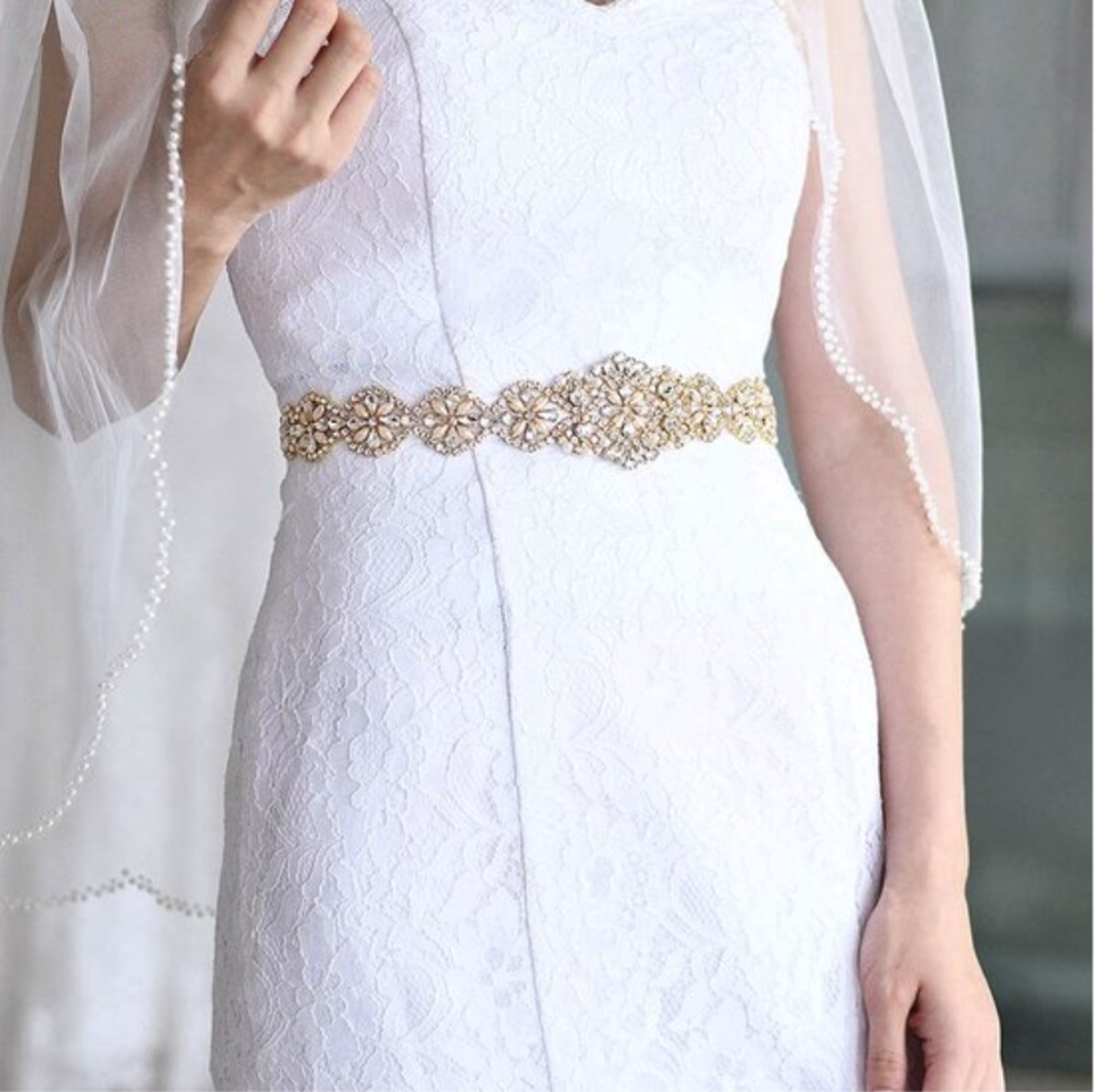 Bridal Belt | Belt | Women's Belt | Wedding Accessories | White Ribbon Organza | Glitter Belt | Gold - Image 2