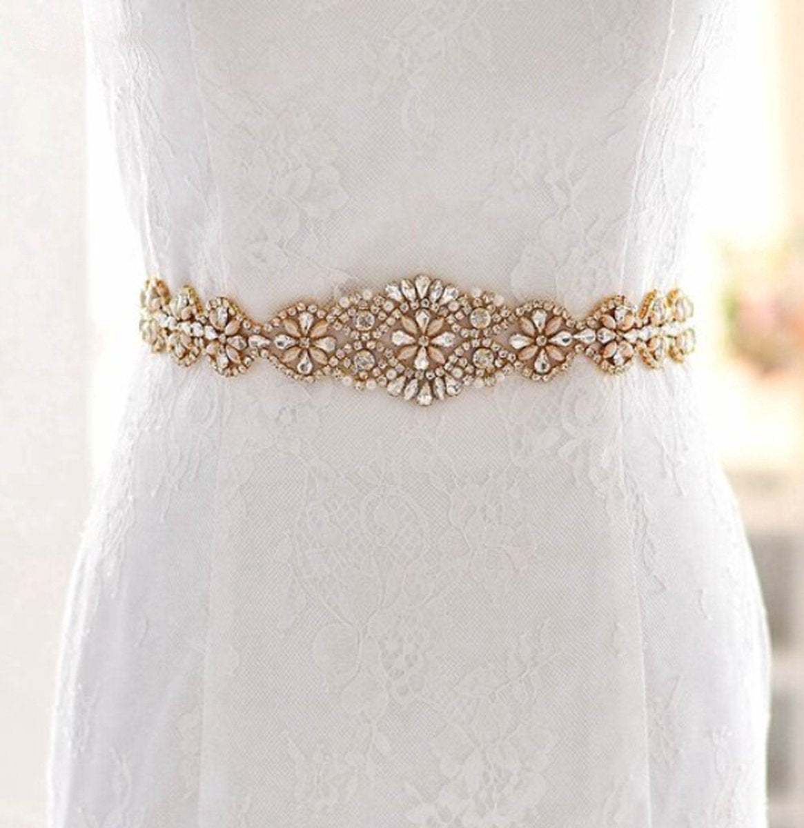 Bridal Belt | Belt | Women's Belt | Wedding Accessories | White Ribbon Organza | Glitter Belt | Gold - Image 3