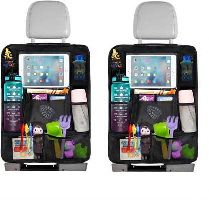 Famanu - Children's Car Organizer, 2 PCS Car Storage Accessories with 24.4 cm iPad Pocket, 10 Pockets for the Car Seat Backrest, Black