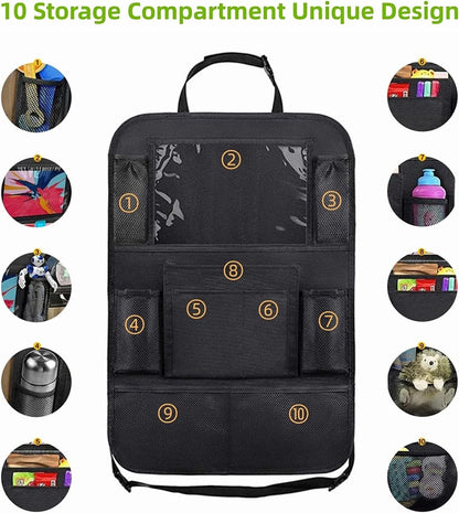 Famanu - Children's Car Organizer, 2 PCS Car Storage Accessories with 24.4 cm iPad Pocket, 10 Pockets for the Car Seat Backrest, Black - Image 3
