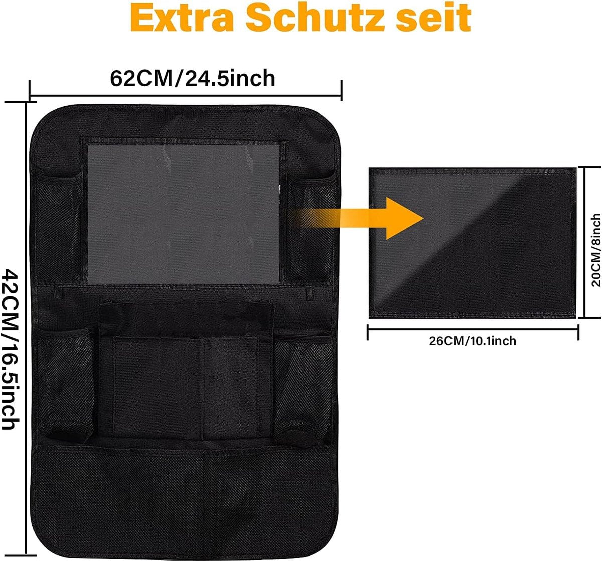 Famanu - Children's Car Organizer, 2 PCS Car Storage Accessories with 24.4 cm iPad Pocket, 10 Pockets for the Car Seat Backrest, Black - Image 6