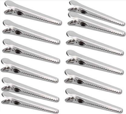 12 Stainless Steel Bag Clips - Airtight Seals for Coffee, Chips & Food - Strong Jaw Grip for Freshness Preservation - Kitchen Organization & Storage Accessories - Silver