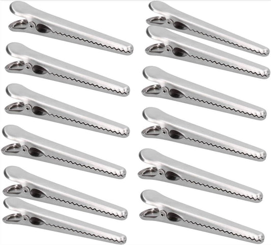 12 Stainless Steel Bag Clips - Airtight Seals for Coffee, Chips & Food - Strong Jaw Grip for Freshness Preservation - Kitchen Organization & Storage Accessories - Silver