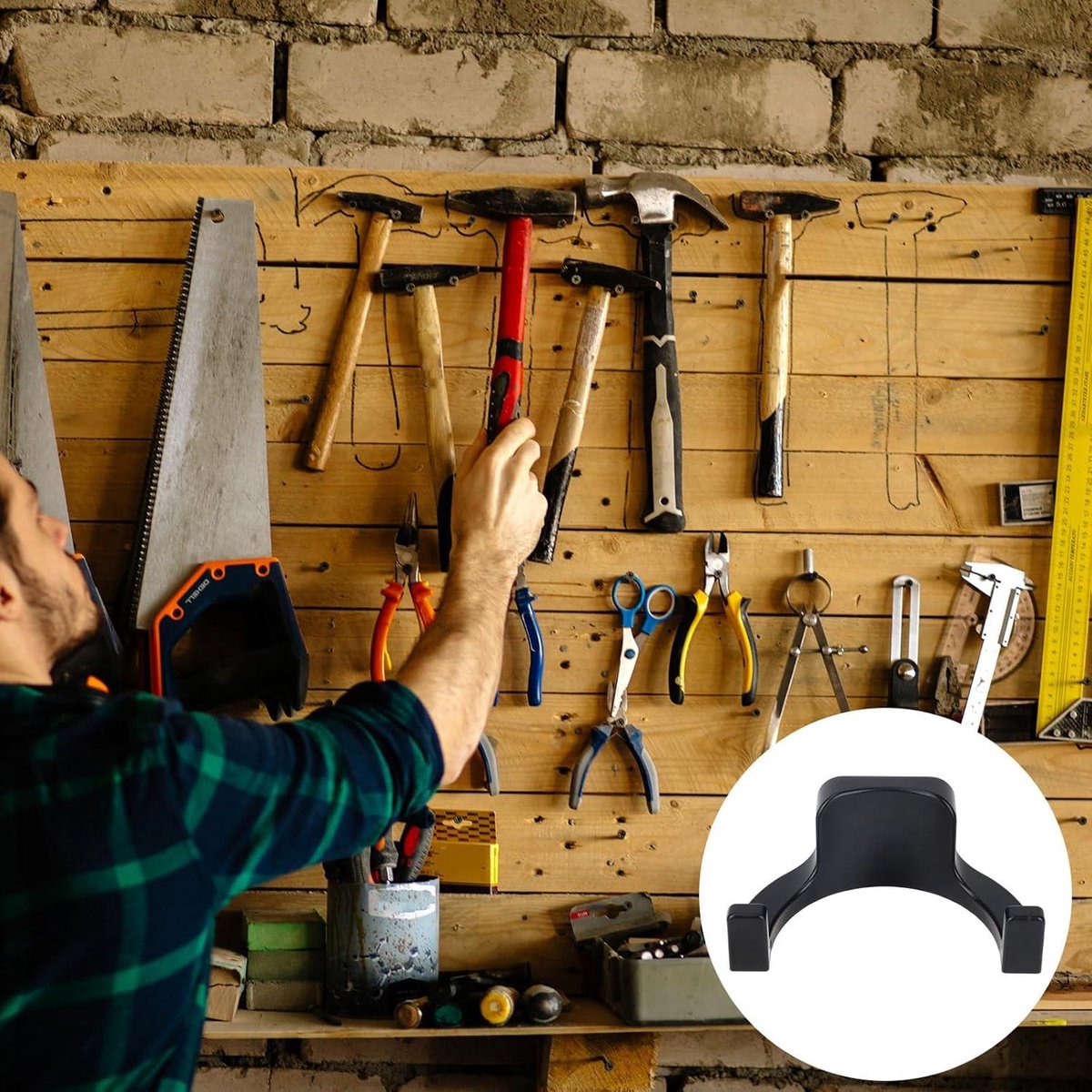 Jhubers Goods - Sanding Hooks - Tool Hangers - Plastic - Sanding Boards - Organization Accessories - Rakes - Shovels - Hammers - Black - 3 pieces - Compatible with - Plastic U-shaped - V-shaped - Storage Accessories - Image 7