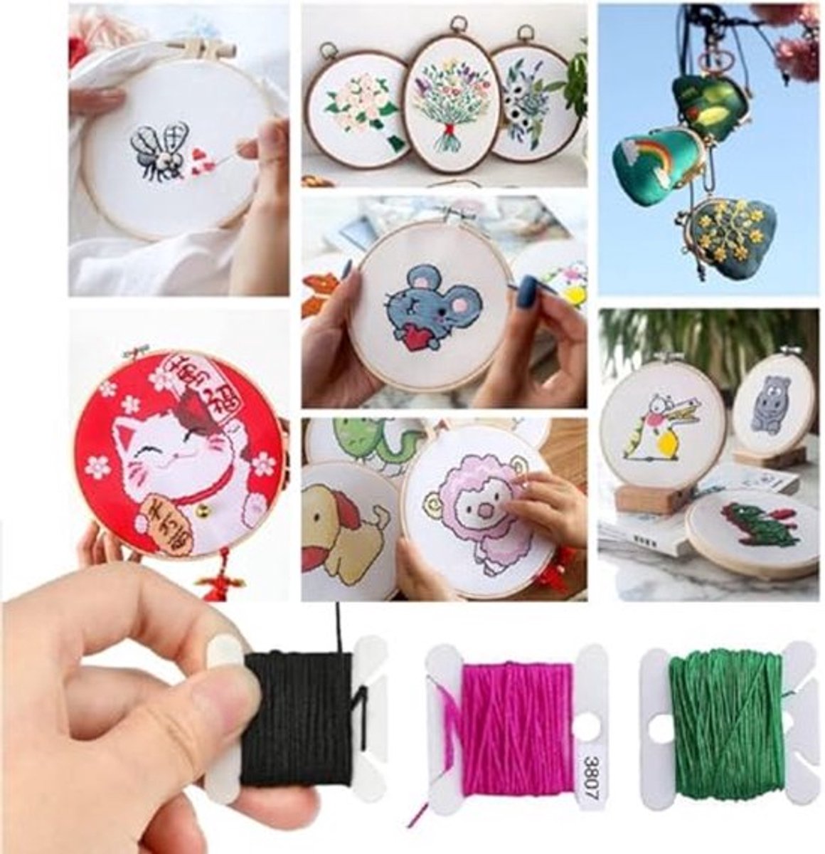 Embroidery Threads Spools, Embroidery Threads, Cards, Cross Stitch, Thread Chart, 100 Pieces, Embroidery Threads, Spools, Plastic with Storage Box and Thread Winder for DIY Crafts, Sewing, Storage Accessories - Image 3