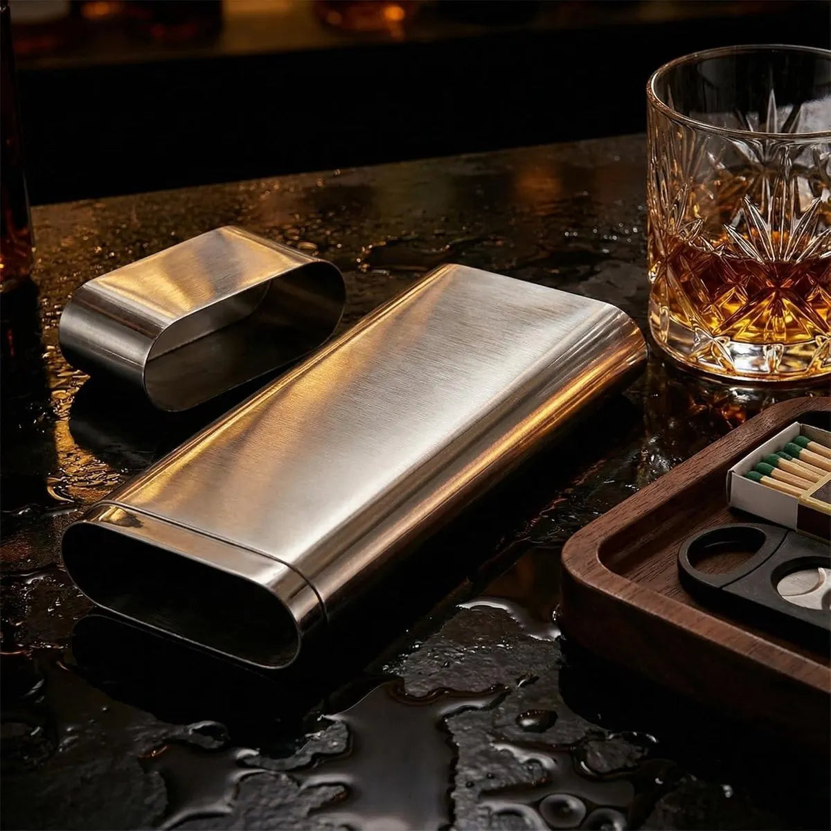 Stainless Steel Travel Case Portable Holder for Light Humidor Storage Accessories with Handle - Image 3