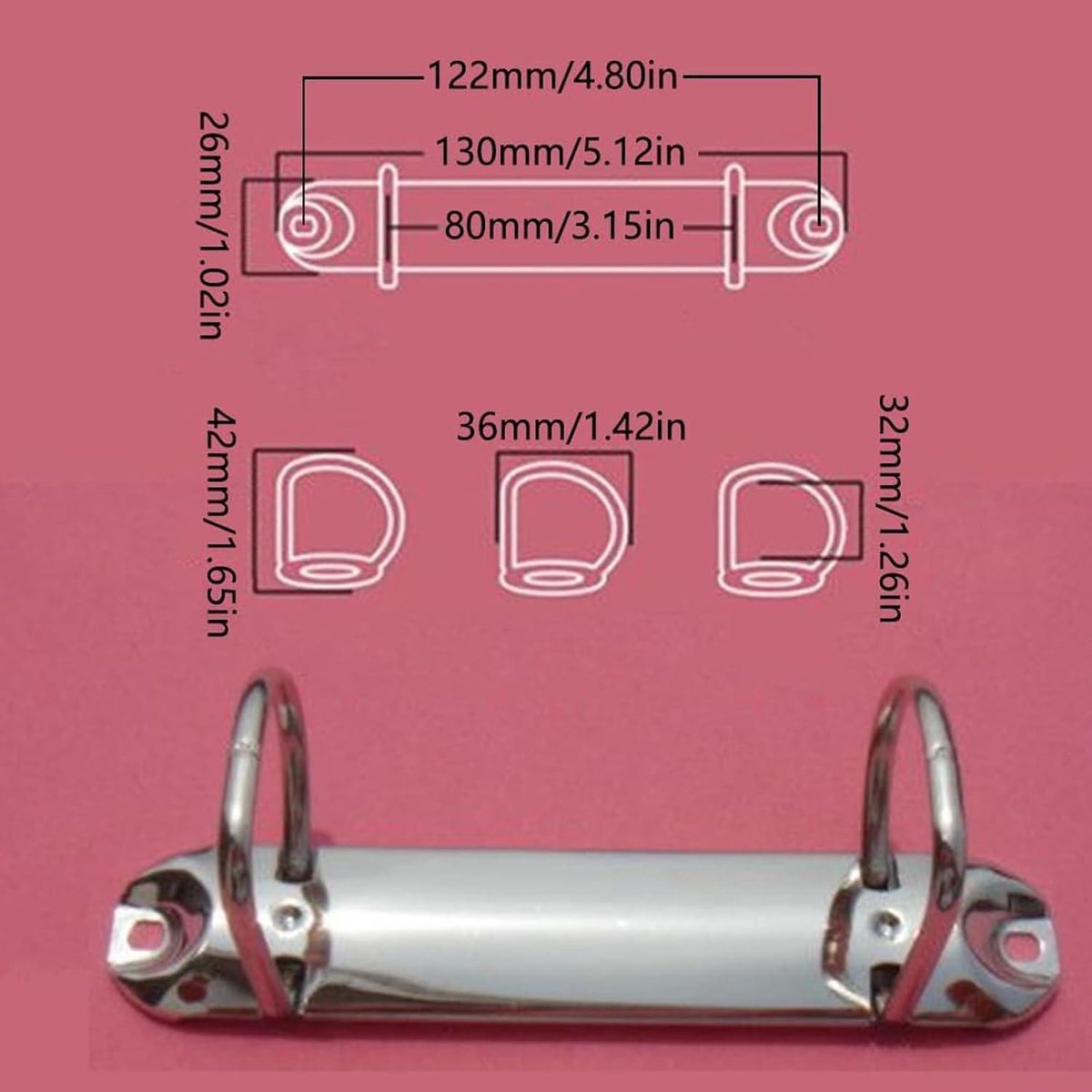 5 pieces D-shaped metal clip ring binder mechanism - set of 2 ring binders for papers, textbook, documents - school supplies - storage accessories - Image 2