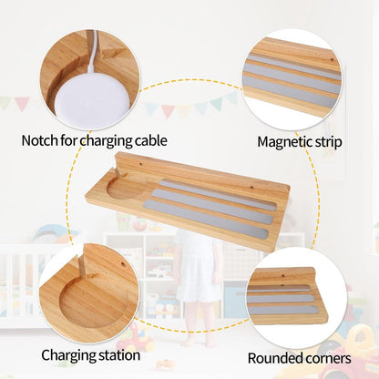 Allecto plus - Magnetic Shelf for Tonies, Wooden Display Shelf for Toy Figures with Charging Station - Nursery Organizer with Floating Design and Storage Accessories. - Image 2