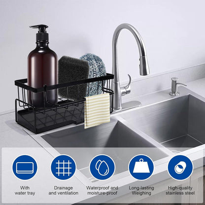 Allecta - Sponge holder and organizer for sink - Draining rack and soap dish with brush holder - Kitchen storage accessories - Grey. - Image 2
