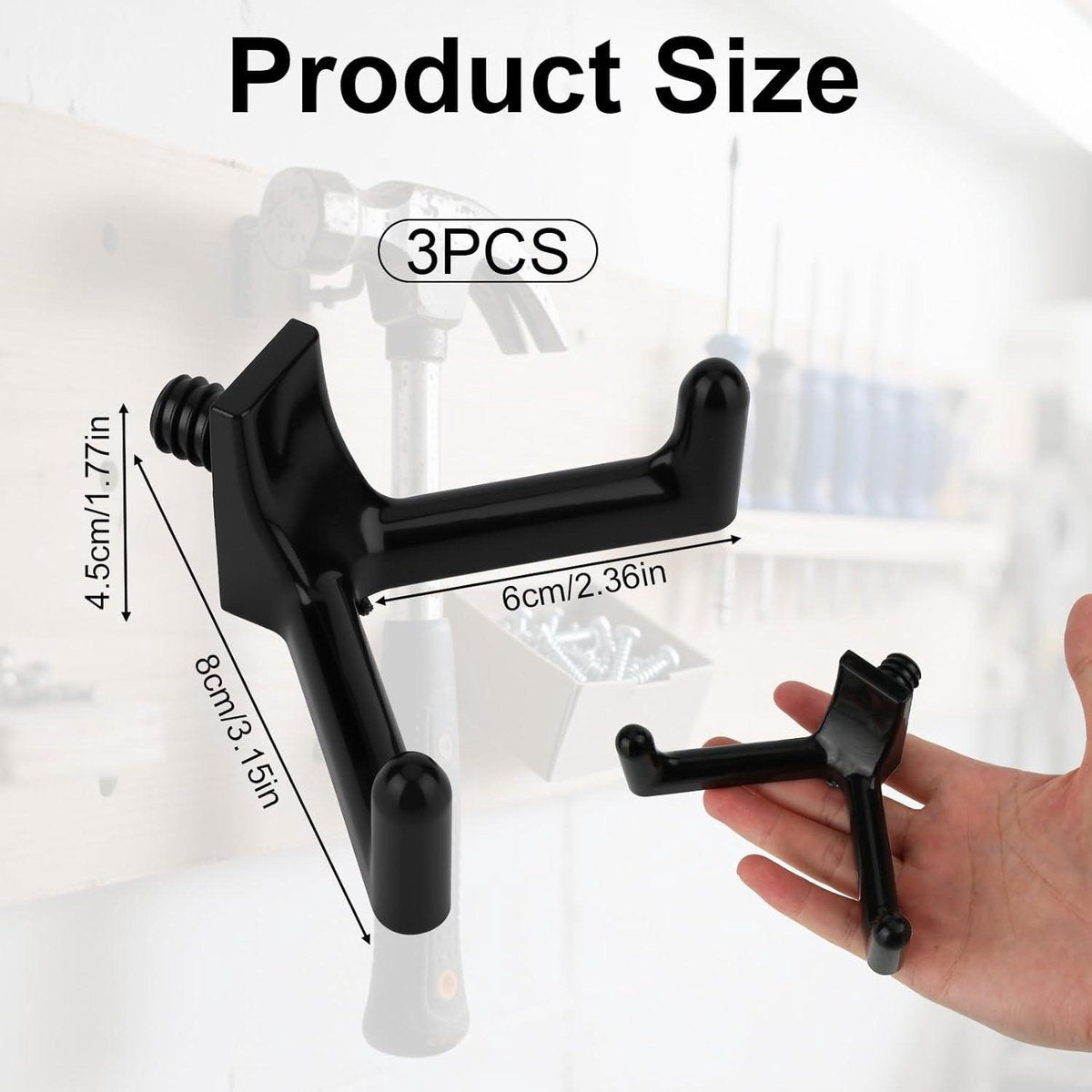 Allecta - Tool Hooks for Garden Shed - Storage Accessories for Shovels and Rakes - Set of 3 (Black) - Image 5