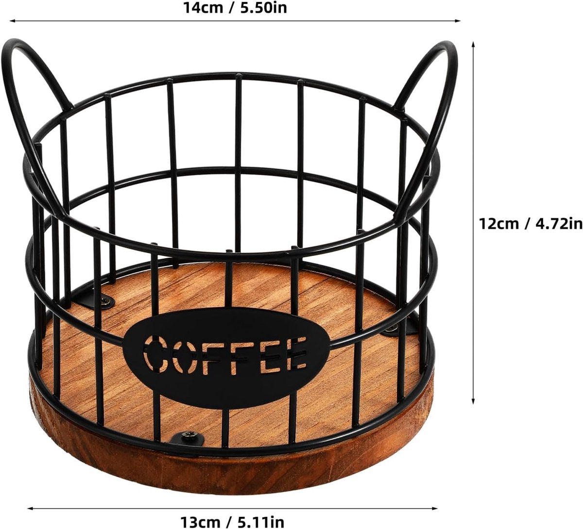Storage basket - Storage rack - Coffee capsule storage rack - Fruit basket - Home storage accessories - Wooden base - Suitable for home, coffee bars, and offices - Black - 13*13*12 cm - Image 4