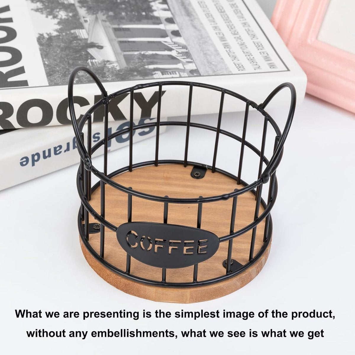 Storage basket - Storage rack - Coffee capsule storage rack - Fruit basket - Home storage accessories - Wooden base - Suitable for home, coffee bars, and offices - Black - 13*13*12 cm - Image 6