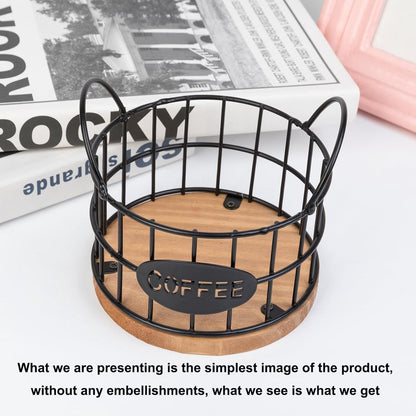 Storage basket - Storage rack - Coffee capsule storage rack - Fruit basket - Home storage accessories - Wooden base - Suitable for home, coffee bars, and offices - Black - 13*13*12 cm - Image 6